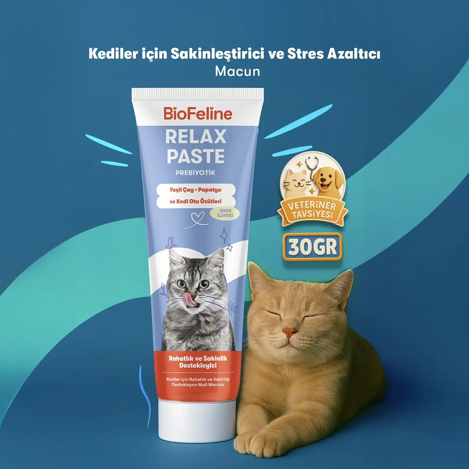 BİOFELİNE RELAX PASTE Sakinleştirici Kedi Macunu – Doğal Stres Giderici Kantaron İçerikli (30g)-2038