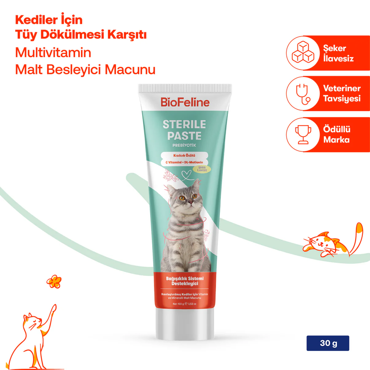 Biofeline Kısırlaştırılmış Kediler İçin Vitaminli Malt Macunu 100g -2034