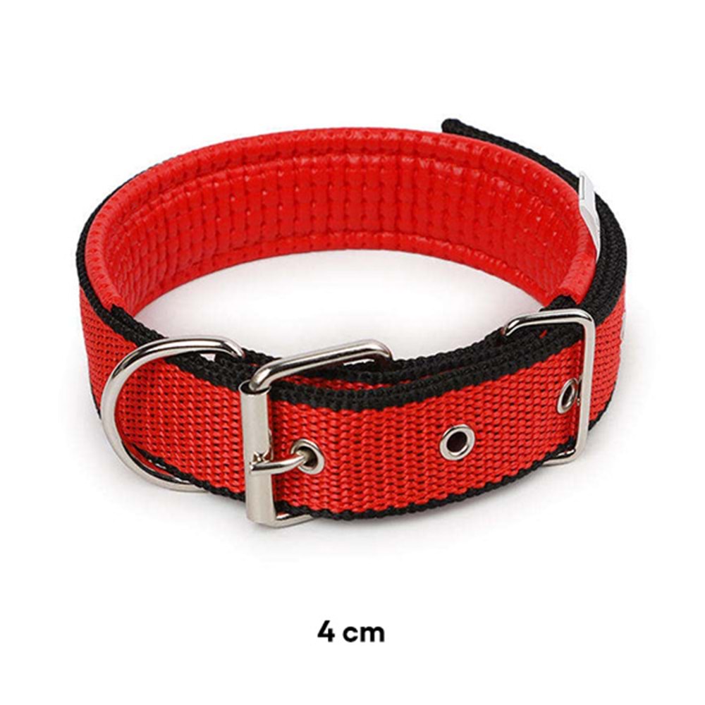 D PETS FOR PET-KÖPEK-DOKUMA BOYUN TASMASI-4CM ENX40-50 BOYUN ÇEVRESİ-3073 D Pets For Pet kırmızı dokuma köpek boyun tasması, yumuşak iç kaplamalı ve metal tokalı görünümü.
