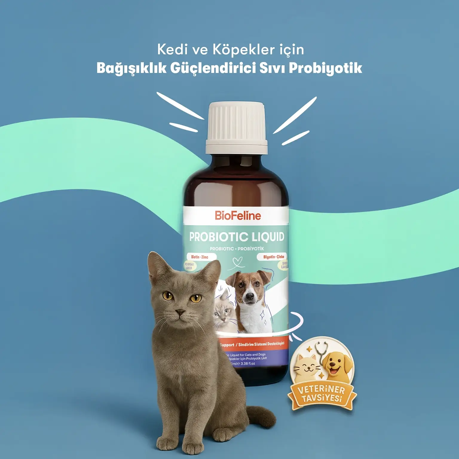 Kedi & Köpekler İçin Sıvı Probiyotik Bağışıklık ve Sindirim Takviyesi 100ml-2035
