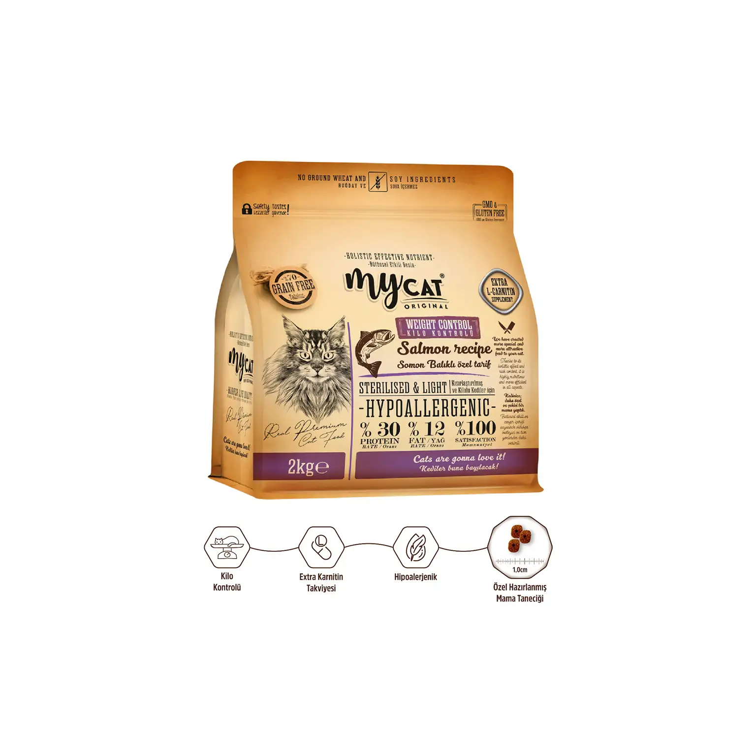 Mycat somon balıklı kısırlaştırılmış ve kilolu kedi maması-hypoallergenic-2kg-2092