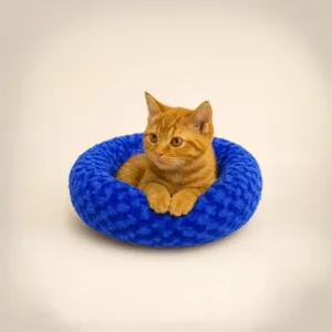 Petpretty Peluş Simit Kedi ve Küçük Irk Köpek Yatağı Mavi 55x55 cm