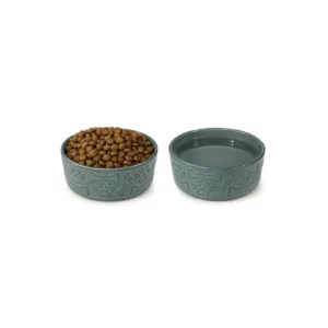 Stoneware Petrol Yeşili Seramik Kedi ve Köpek Mama Kabı 14x5 cm