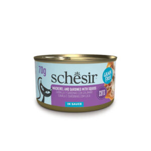 Schesir Sos İçinde Kalamar, Uskumru ve Sardalyalı Yetişkin Kedi Konservesi 70 gr