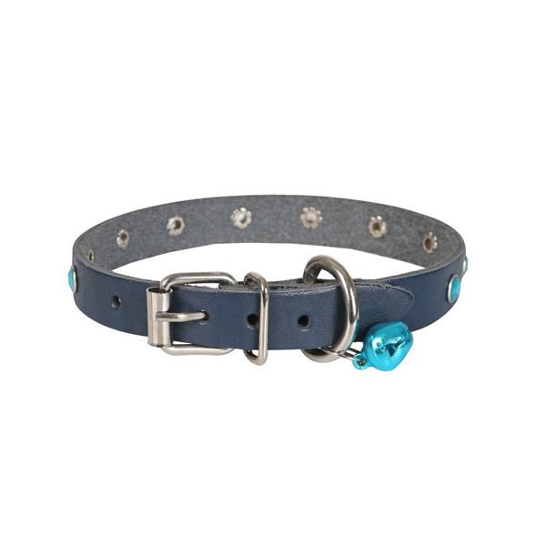Cattie Gerçek Deriden Taşlı Kedi Boyun Tasması Large Royal Mavi 1.2×23-28 Cm- 2065