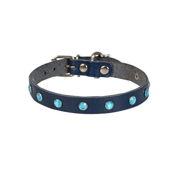 Cattie Gerçek Deriden Taşlı Kedi Boyun Tasması Large Royal Mavi 1.2x23-28 Cm-2065