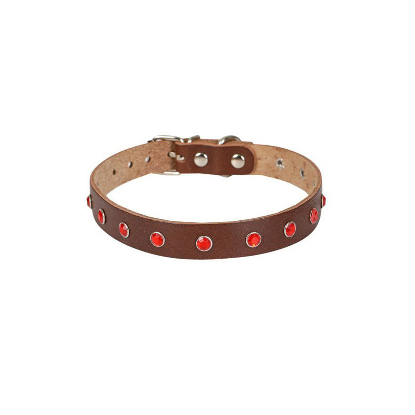 Cattie Gerçek Deriden Taşlı Kedi Boyun Tasması Xxlarge Kahverengi 1.5x27-33 Cm-2063.jpg