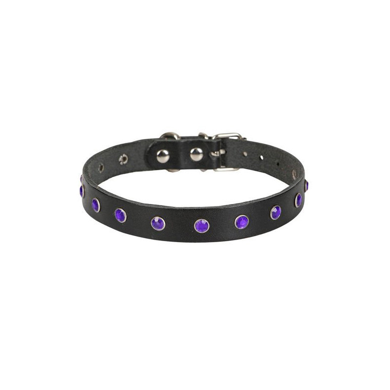 Cattie Gerçek Deriden Taşlı Kedi Boyun Tasması Xxlarge Siyah 1.5x27-33 Cm-2064.jpg