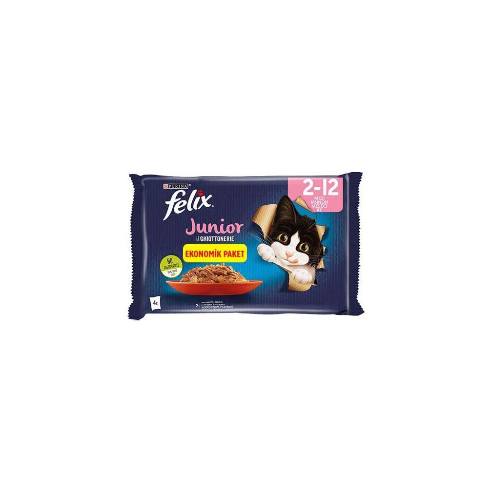 FELİX EKONOMİK PAKET 4X85 GR-JUNİOR(2-12 AY ARASI) SIĞIR&TAVUKLU YAŞ MAMASI 85 GR-2132