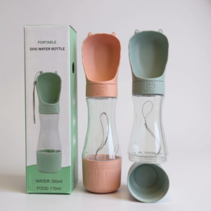 Taşınabilir Kilitli ve Mama Hazneli Evcil Hayvan Suluğu (350 ml + 170 ml)