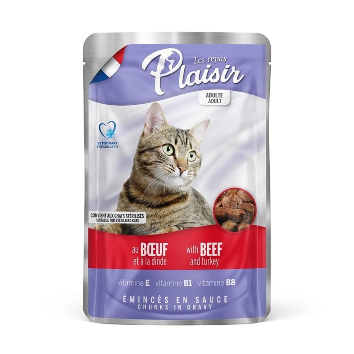 2263-Plaisir Pouch Biftekli ve Hindili 100 gr Yetişkin Kısır Kedi Maması